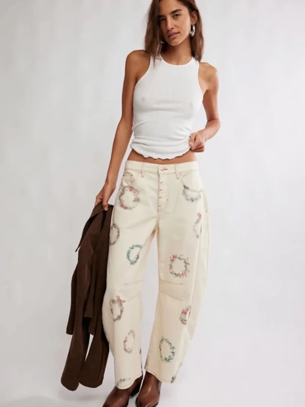 NWT We The Free Good Luck Printed Barrel Jeans - Picture 5 of 8